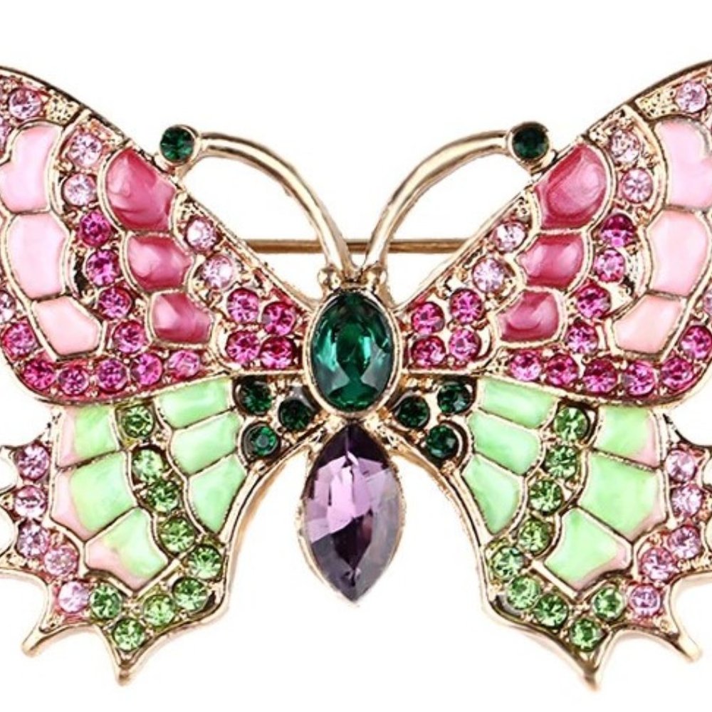 Large Multi Color Rhinestone Butterfly Pin Brooch - Picture 2 of 4